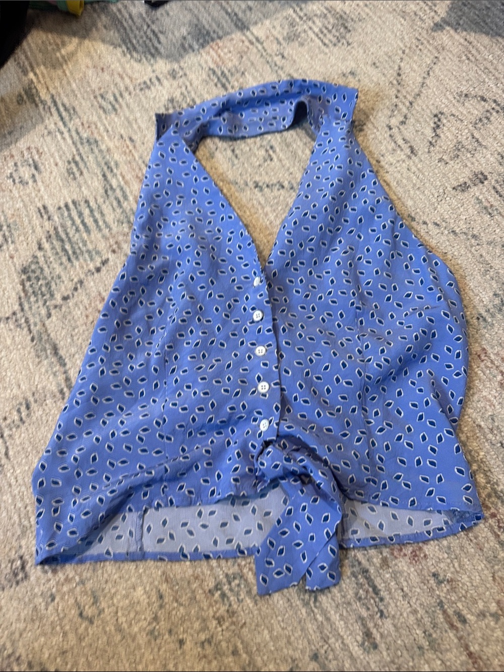 INTERMIX Blue Halter Tie-Front Button Top